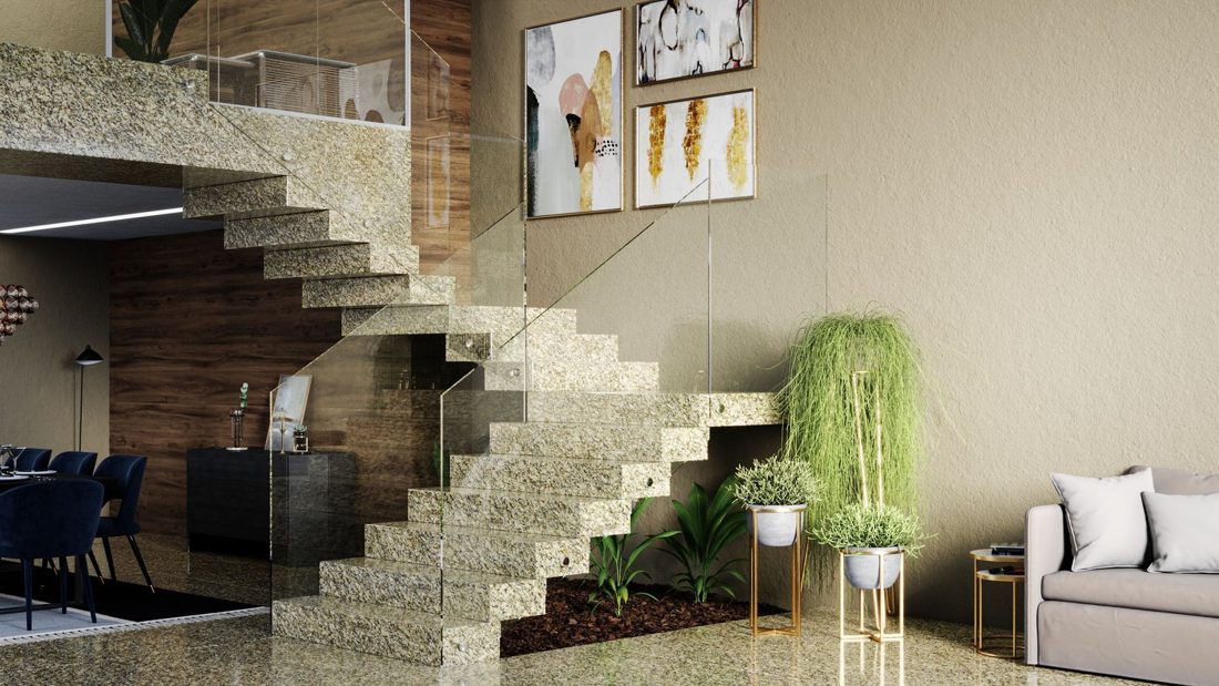 Santa Cecilia Santa Cecilia granite staircase and floor (rendering)