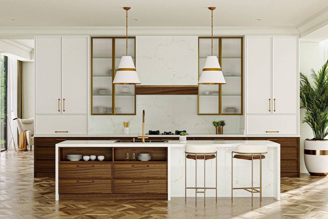 Misterio Gold Misterio Gold island and full-height backsplash