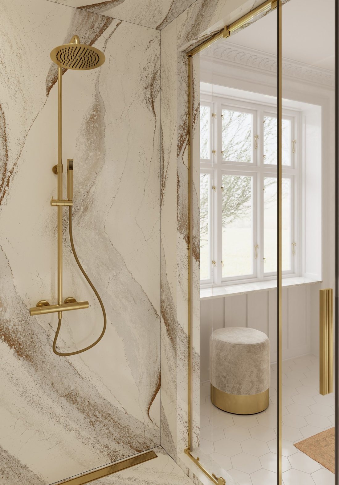 Cambria Windsor Brass In a room setting