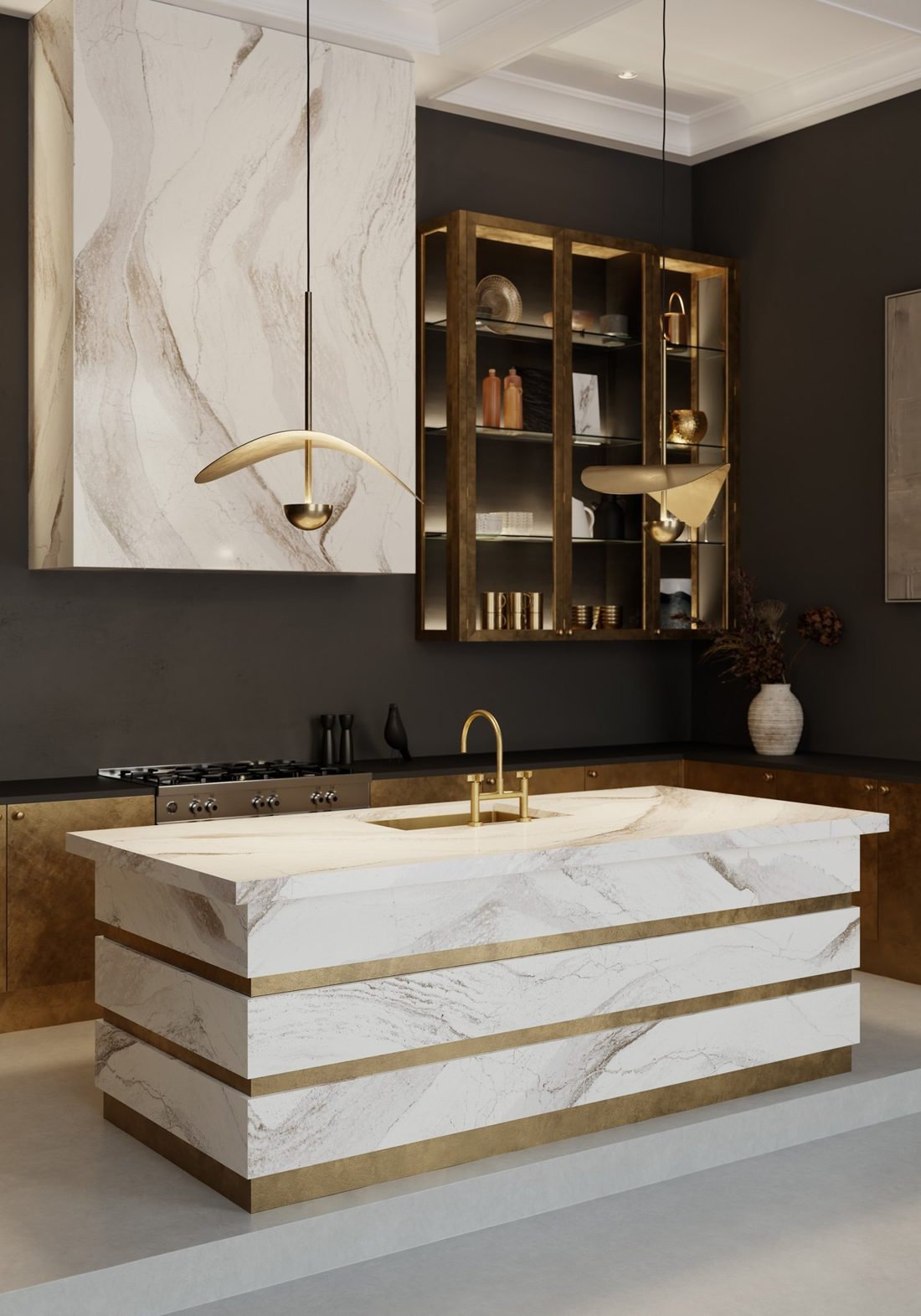 Cambria Windsor Brass Satin Ridge In a room setting