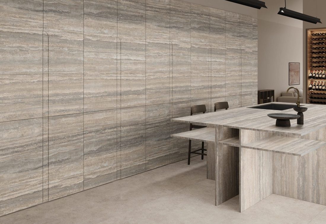 Infinity Travertino Trilogy Natura Vein In a room setting