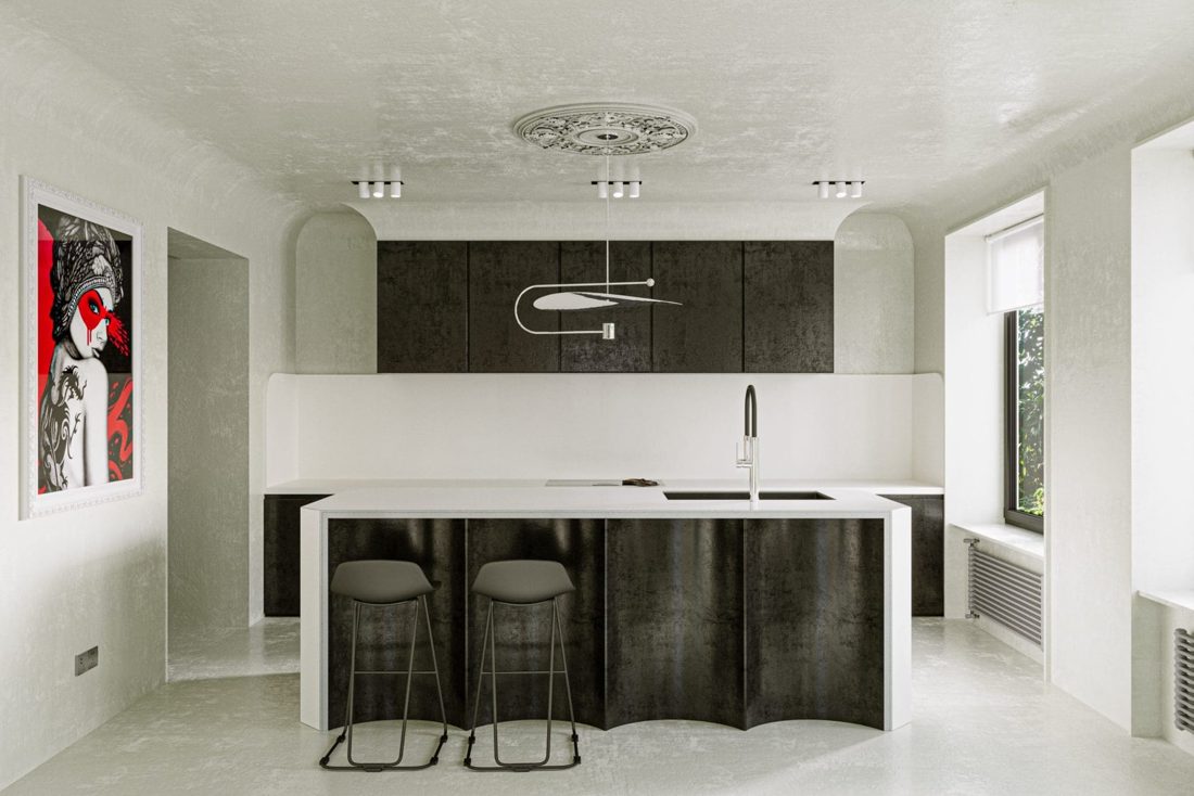 Pompeii Quartz Bianca Sparkling In a room setting