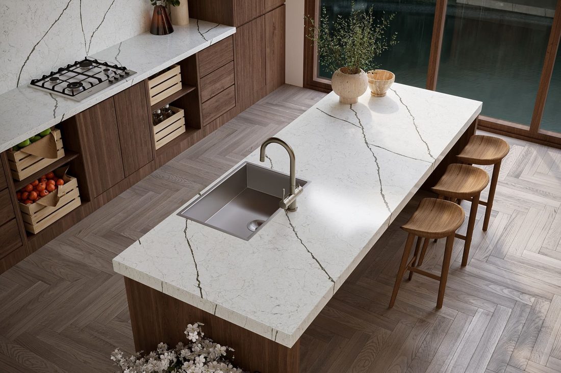 Pompeii Quartz Diamante In a room setting