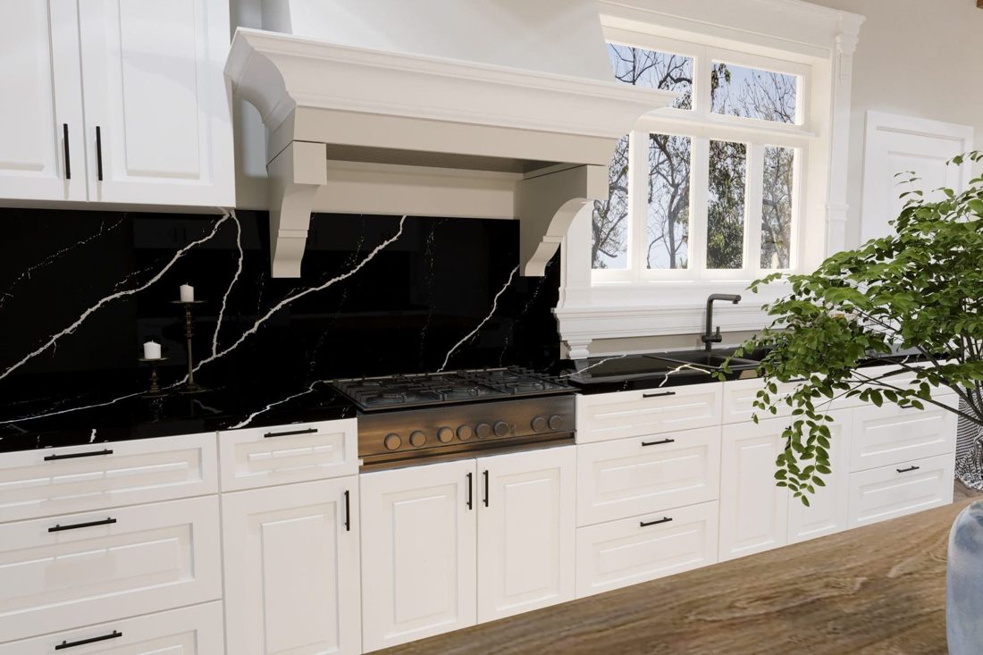 Pompeii Quartz Nero Marquina In a room setting