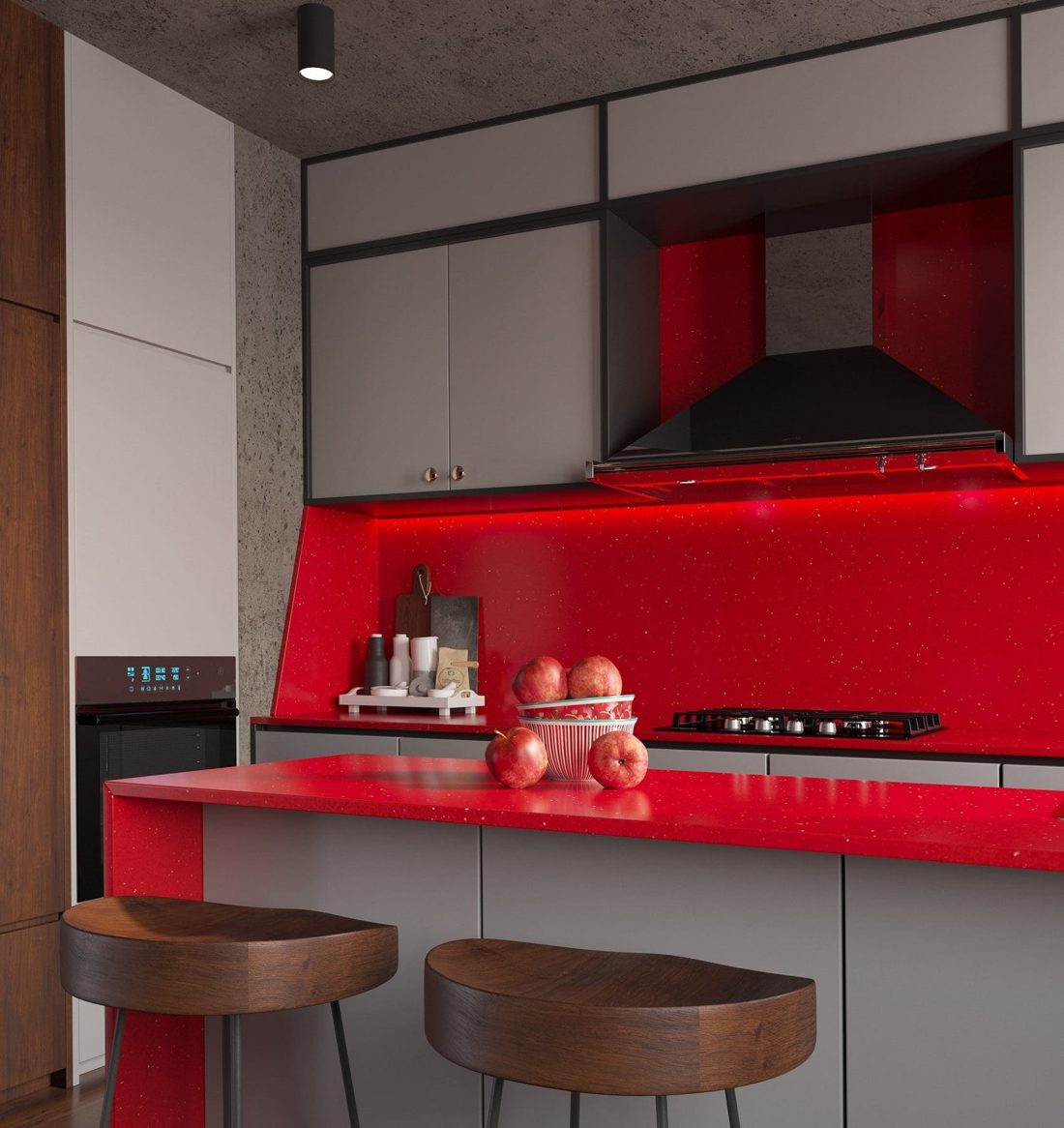 Pompeii Quartz Sparkle Red In a room setting