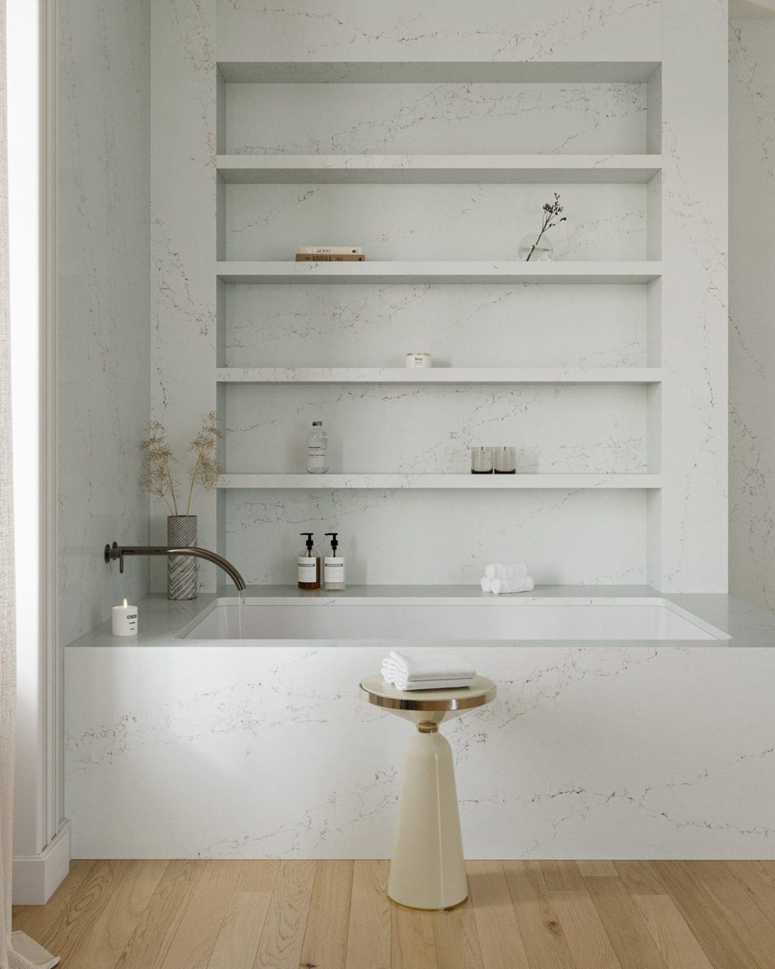 Pompeii Quartz Statuario In a room setting