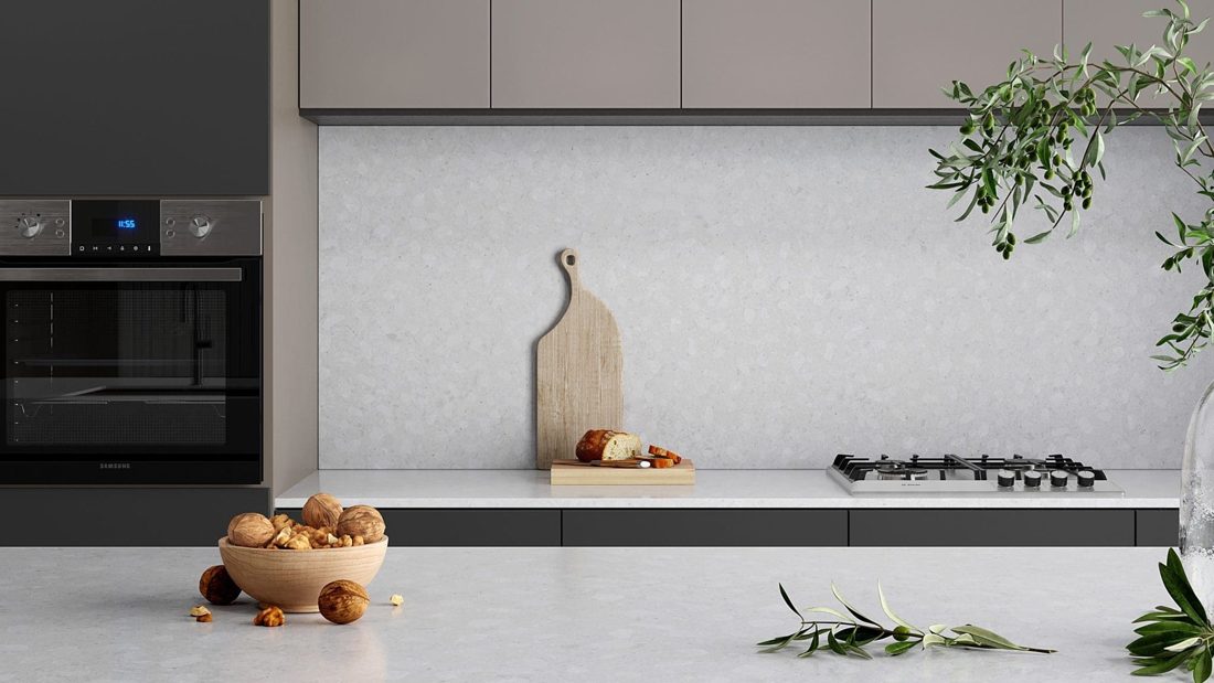 Pompeii Quartz Terreno In a room setting